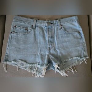 Levi's Light Blue Frayed Denim Shorts